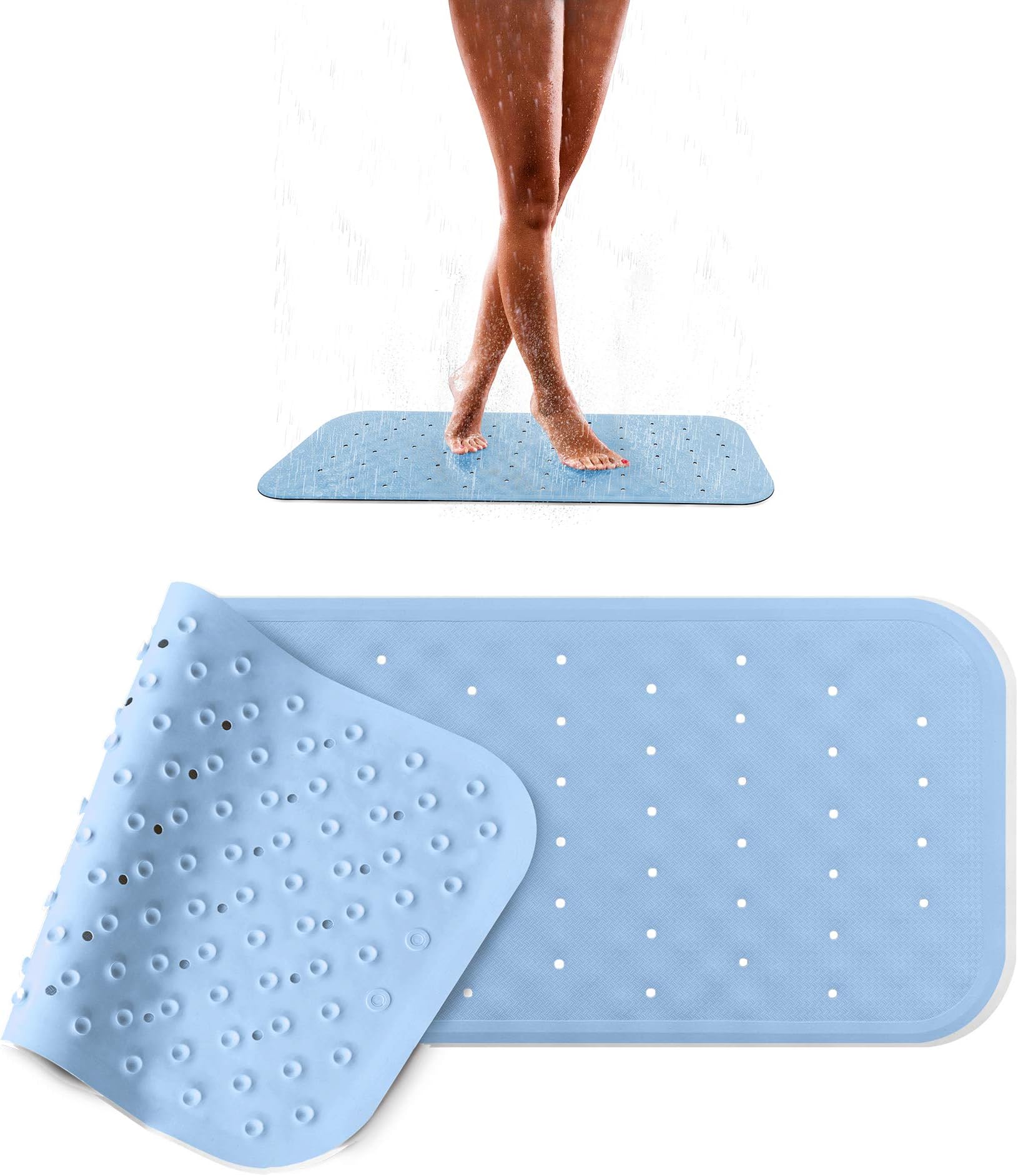 Pumpko&reg; Long John Non-Slip Bath Mat with Suction Cups, Natural Rubber, Extra Long Anti-Slip Bath Mat, 36&nbsp;x 97&nbsp;cm, Bath Mat And Shower Mat, blue, 36 x 97 cm