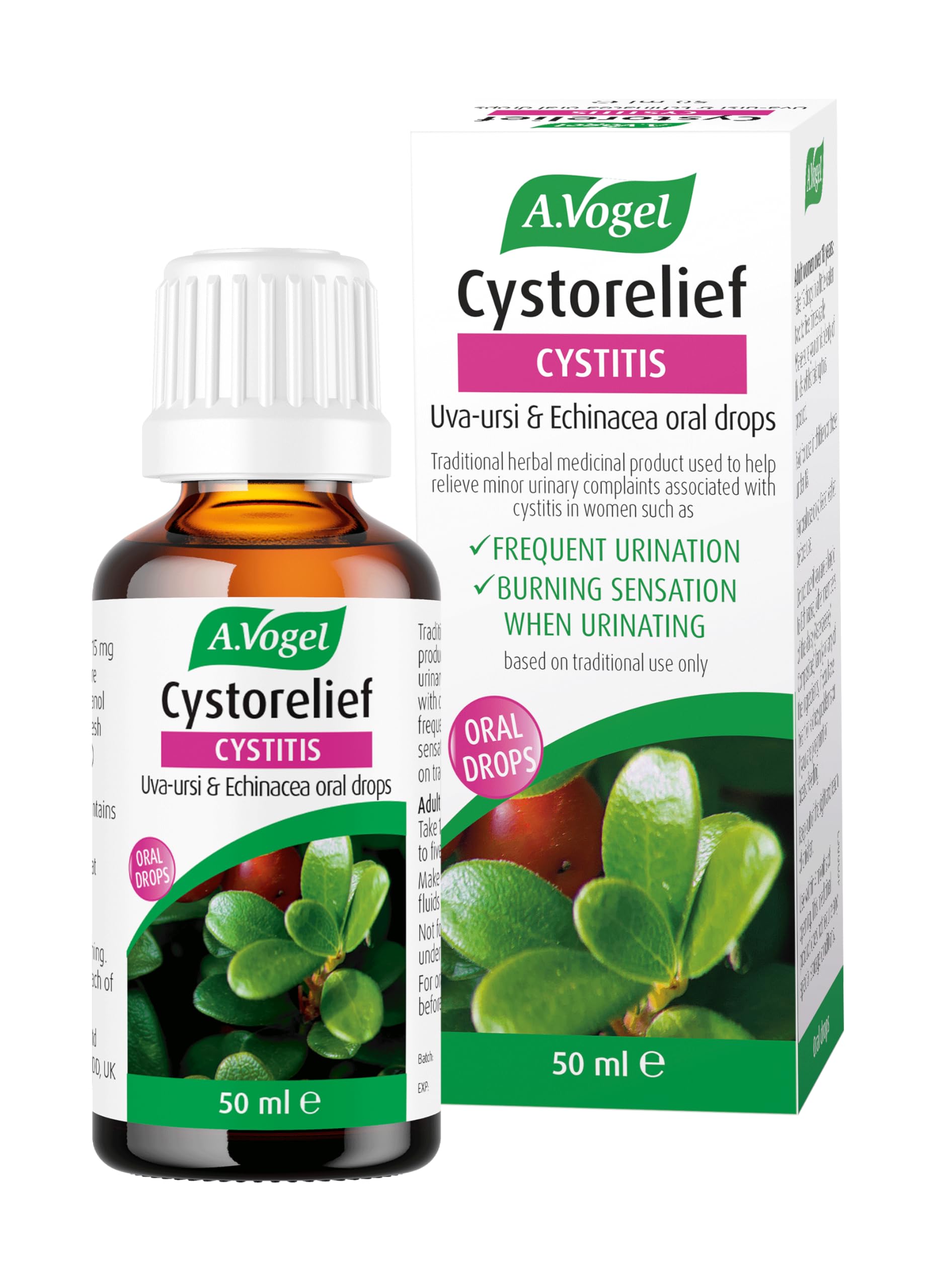 A.Vogel Cystorelief Cystitis Treatment for Women – Uva-Ursi & Echinacea Oral Drops, 50 Day Supply – Reduces Frequent Urination & Burning Sensation When Urinating, 50ml