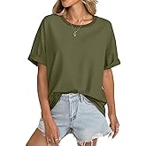 EasyGala Womens Cotton Oversized T Shirts Short Sleeve Tops Ribbed Crewneck Loose Fit Tee Summer Fashion Clothes 2026