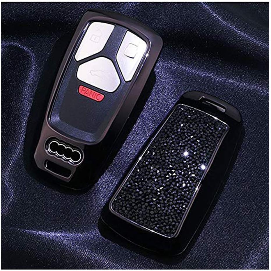 3 Buttons 3D Bling Smart keyless Remote Key Fob case Cover for A3 S3 RS3 A4 S4 RS4 A5 S5 RS5 A6 S6 RS6 A7 S7 RS7 A8 S8 Q3 SQ3 Q5 SQ5 Q7 TT TTs TT RS (Black)