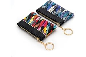 S&loyoe 2PCS Coin Purse Pouch Small Change Wallet with Keychain Leather Cute Zipper Card Holder for Women (Red + Bule)