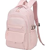 SUIKIHUM Aesthetic Daypack Backpack, Water-Resistant 15.6" Laptop Backpack for Women and Men, Featuring Touch-Fastener and Anti-Theft Pockets (Pink)