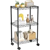 Golpart Small Shelves Storage Wire Metal Adjustable Shelf Unit with Wheels | 3 tier Shelving Organizers Storage Shelving for Bathroom Laundry Room Kitchen Pantry 11.7&rdquo;D x 17.7&rdquo;W x 30.7&rdquo;H Black