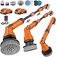 20V Electric Scrubber for Cleaning Floors, Walls - 2 Replaceable Battery Design for Outdoor Garden and Patio Cleaning Stubborn Stains, Telescopic Handle,8 Replaceable Brush Heads