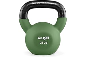 Yes4All Kettlebell, 5-65 LB Neoprene Coated Cast Iron Kettlebells, Wide Grip Handle & Flat Bottom for Swings, Squats, Deadlifts, Push Ups & Full Body Training at Home Gym - Single & Set