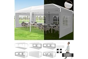 HOTEEL 10x20 Pop Up Canopy Tent for Parties, Outdoor Easy Up Canopy with 6 Removable Sidewalls, Waterproof Event Tent Gazebo with 4 Sandbags for Backyard, Wedding, Patio, White(Top Reinforced)