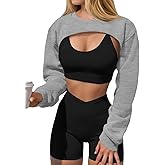 Yousify Womens Cropped Sweatshirt Shrugs Long Sleeve Workout Gym Cover Ups Bolero Shrug Y2k Super Crop Tops