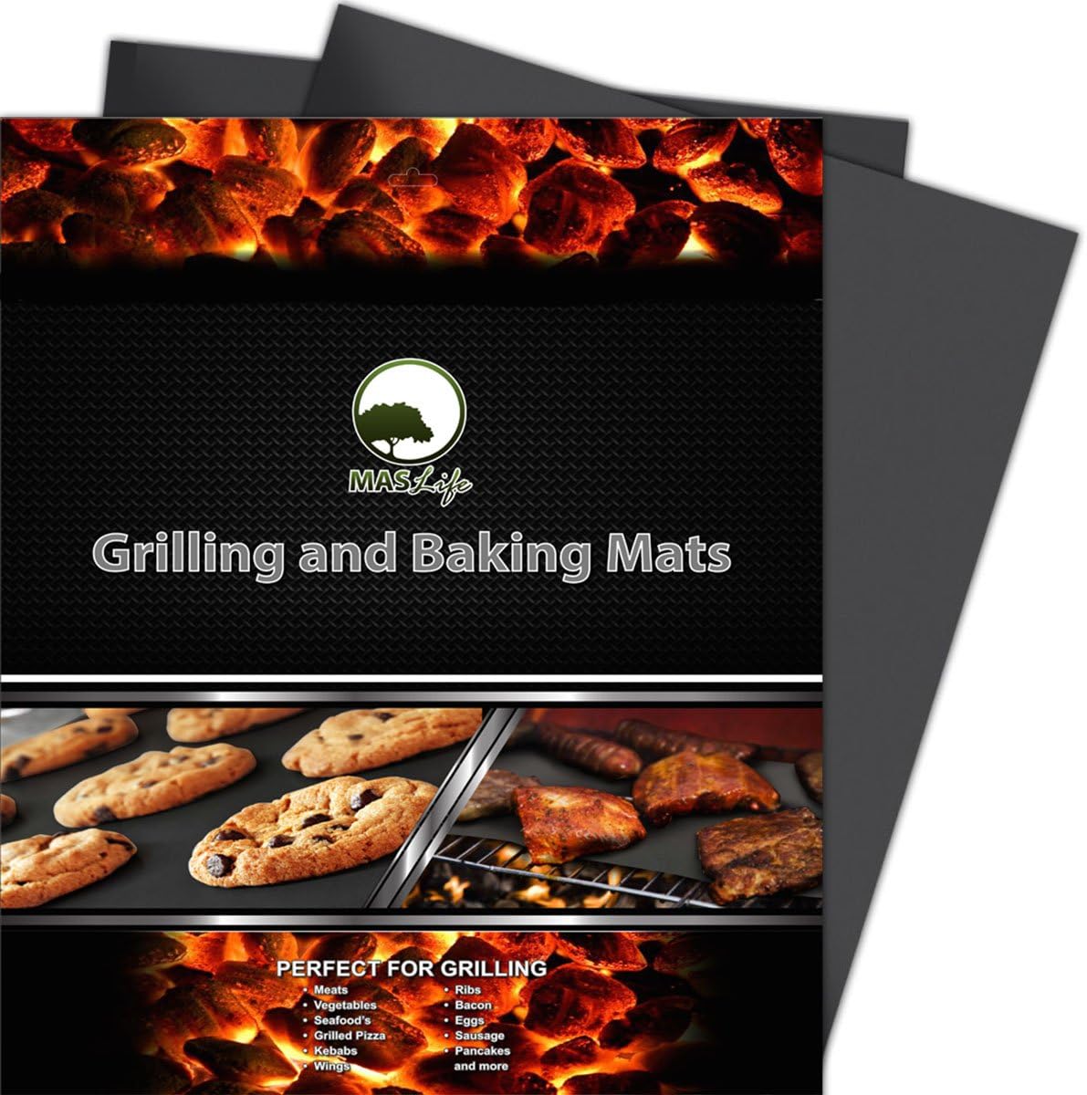MASlife Grill And Baking Mats-Best In BBQ Accessories-Set Of 2 Highest Quality Mats- Camping- Outdoor And Indoor Use- Reusable- Perfect For Oven And Grill-Lifetime Warranty-100% Guarantee!