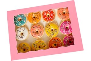15-PACK Pink Pastry Bakery Box 14x10x3inch,Large Donuts,Muffins,Cookies Boxes with PVC Window - Auto-Pop up Paper Box Nature 