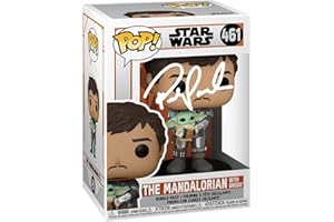 HOFSM.COM HALL OF FAME SPORTS MEMORABILIA Pedro Pascal The Mandalorian with Grogu Child #461 Facsimile Signed Reprint Laser Autographed Funko POP! Movies Star Wars Figurine with Protector Case
