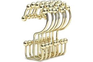 Shower Curtain Hooks, Goowin Shower Curtain Rings, Stainless Steel Gold Shower Curtain Hooks Rust Proof, Free Sliding Double 