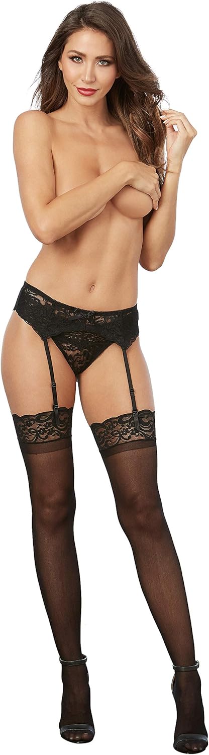 Dreamgirl Women's Lace Top Sheer Thigh-High Stockings: Adult Exotic Hosiery: Clothing