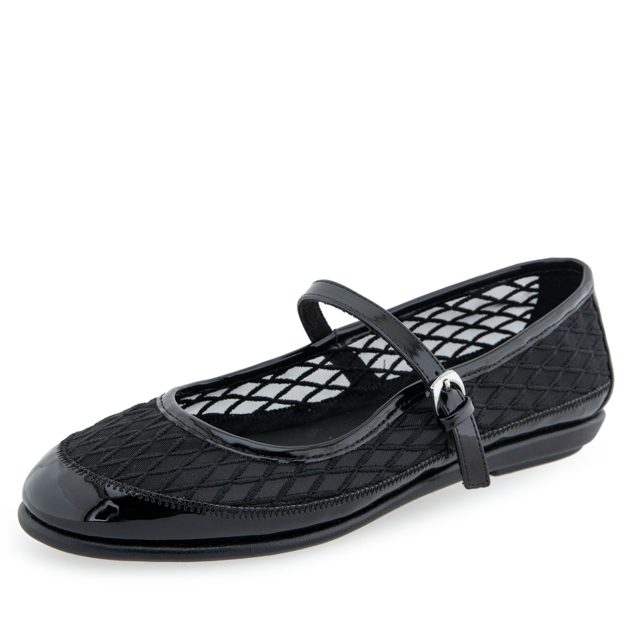 Aerosoles Women’s Baylee Mary Jane Flat, Black Mesh Fabric/Faux Leather, 8.5W