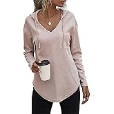 morhuduck Women's V Neck Hoodies Long Sleeve Sweatshirt Drawstring Pullover Tops with Pocket
