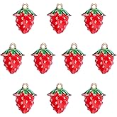 COGCHARGER 10Pcs Strawberry Charms for Jewelry Making Fruit Charms 3D Strawberry Pendants with Loop for Earring Bracelet Necklace DIY Accessories