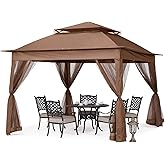 MASTERCANOPY 11x11 ft Pop Up Gazebo with Netting Screen Walls, Brown | 180D Polyester, UPF 50+ Waterproof, Double-Tiered Vented Roof, Instant Portable Canopy, Easy Setup