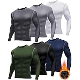 Silicherry 6 Pack Men's Thermal Compression Shirt Long Sleeve Fleece Lined Winter Sports Running Base Layer Top for Cold