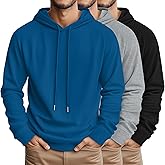 August Alley 3 Pcs Mens Big and Tall Hoodies Long Sleeve Pullover Lightweight Hooded Loose Drawstring Athletic Sweatshirts