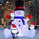 Artiflr 7ft Inflatable Christmas Snowman with Penguins, Rotating 7 Color Changing Led Lights and 3LED Lights Xmas Holiday Blow Up Family Party Decoration Yard Lawn Indoor Outdoor Inflatables