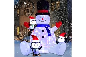 Artiflr 7ft Inflatable Christmas Snowman with Penguins, Rotating 7 Color Changing Led Lights and 3LED Lights Xmas Holiday Blow Up Family Party Decoration Yard Lawn Indoor Outdoor Inflatables