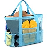 CaCTOUR Mesh Beach Bag,Large Beach Bags for Women with 8 Pockets,Packable Tote Bag for Beach Cruise Pool Vacation Essentials