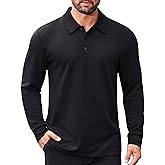 COOFANDY Men's Long Sleeve Polo Shirts Business Casual Collared Shirts Work Office Top Lightweight Button Golf Shirt