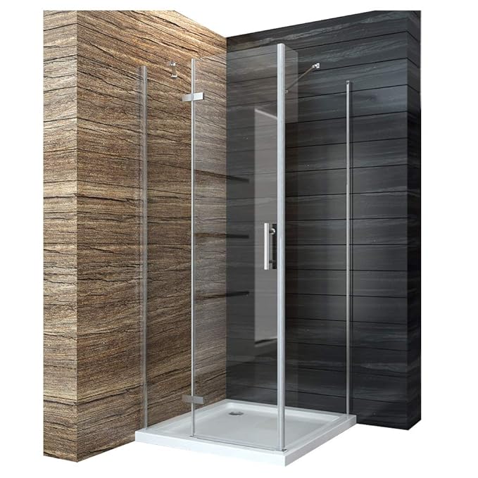 Duschabtrennung 90x76cm Duschkabine Eckeinstieg Duschwand Duschtür Seitenwand Dusche Scharniertür aus 6mm ESG