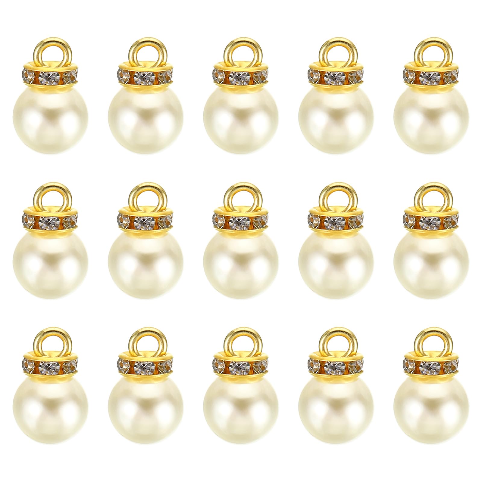 PATIKIL (8mm Pearl Charm, 100Pcs Pearl Beads Faux Pearl Pendant Charm with Rhinestone Beautiful Designer DIY for Making s s Wedding Crafts,Gold Beige