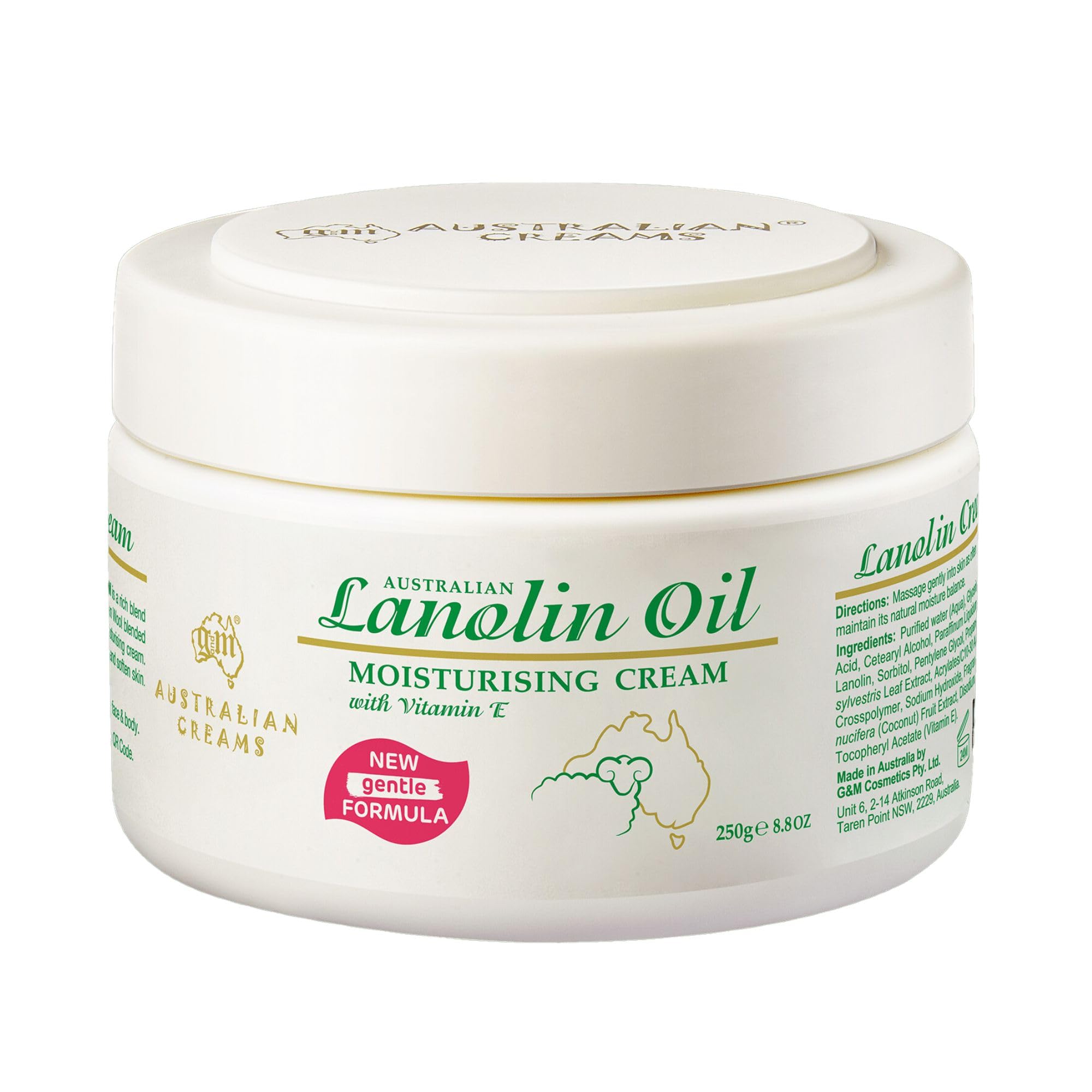 Lanolin Cream Moisturiser for Dry Cracked Skin | 250g Day Cream | Vitamin E | Intensive Hydration - Australian Creams
