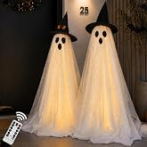 2Packs Halloween Decorations Outdoor,Halloweens Party Decoration Indoor,59in Spooky Ghost with Remote Control String Lights,Halloween-Ghost Lights for Porches Yards Gardens Lawn