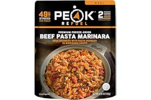 Peak Refuel Beef Pasta Marinara | 49g Protein | 1040 Calories | 100% Real Meat | Premium Freeze Dried Backpacking & Camping Food | 2 Servings | Ideal MRE Survival Meal