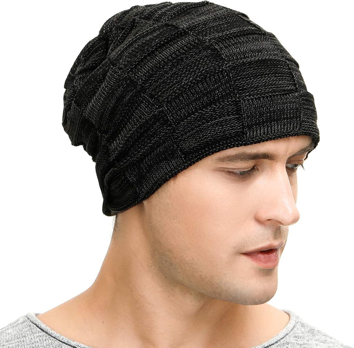 Vgogfly Slouchy Beanie for Men Winter Hats for Guys Cool Beanies Mens Lined Knit Warm Thick Skully Stocking Binie Hat at  Men’s Clothing store