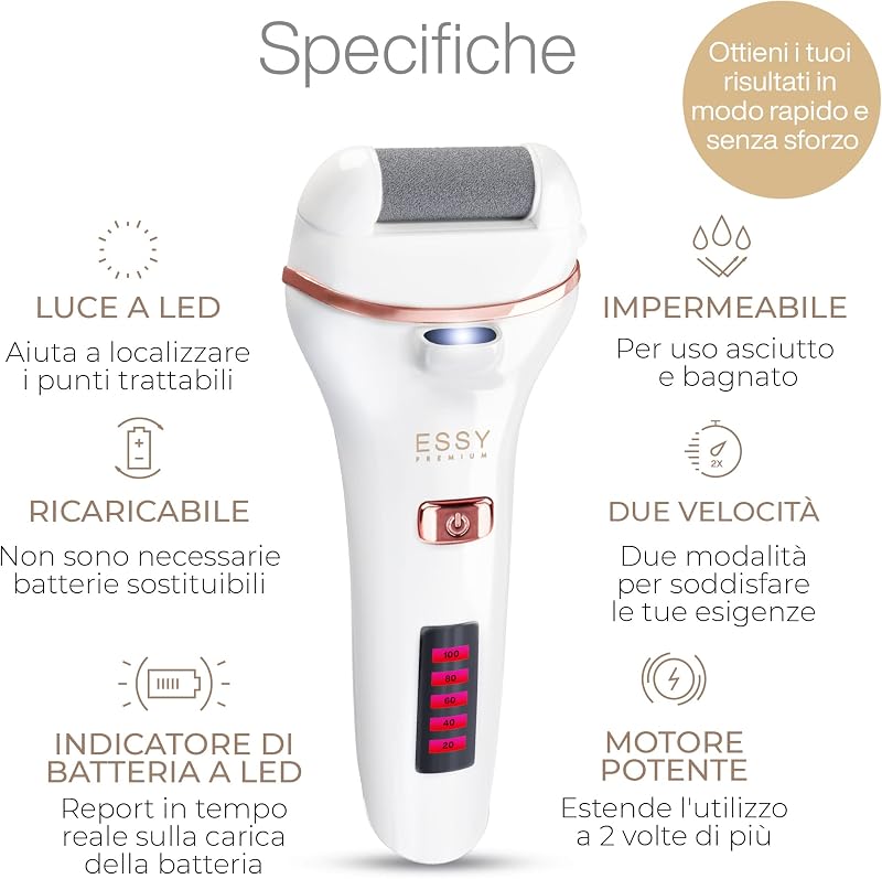 Lima per Piedi Elettrica Ricaricabile con 5 Rulli di Ricambio (Bianco)