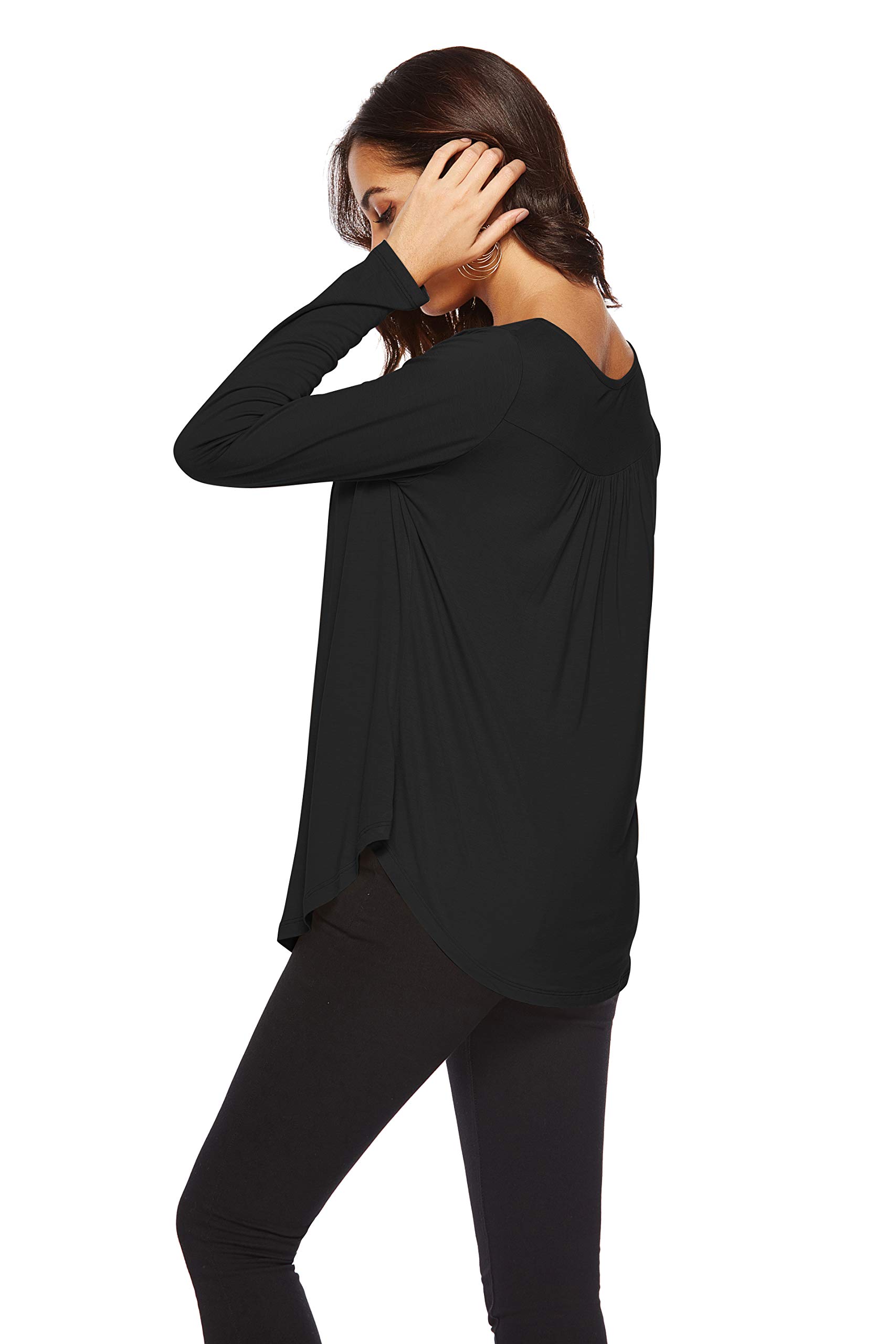Eanklosco Womens Tops V Neck T-Shirts Swing Ruffle Blouses Button up Tunic Casual Flowy Long Sleeve (Black, XL)