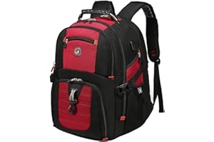 SHRRADOO Extra Large 50L Travel Laptop Backpack with USB Charging Port, College High School Backpack Airline Approved Business Work Bag Fit 17 Inch Laptops for Men Women,Red