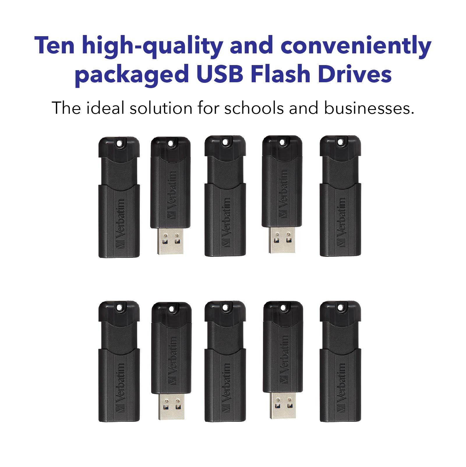 Verbatim 32GB Pinstripe USB 3.2 Gen 1 Flash Drive Retractable Thumb Drive - 10 Pack Black
