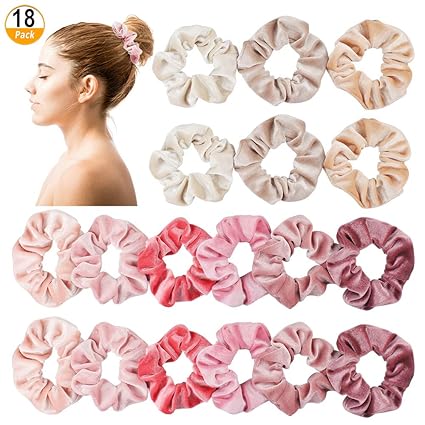 18 Pcs Blush Theme Hair Scrunchies Velvet Elastic Hair Bands Pink