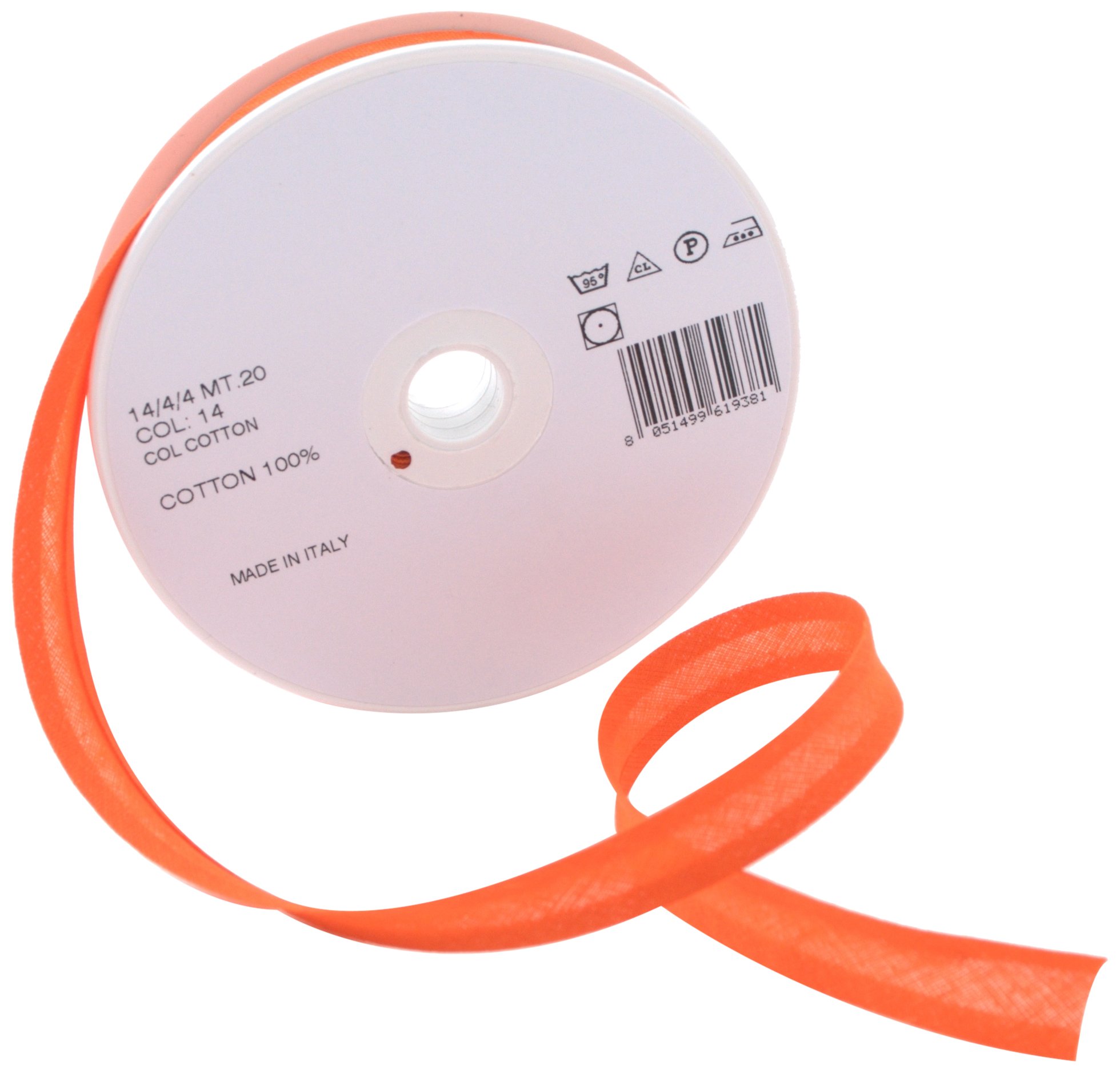 Inastri 14/ 4/ 4 mm Cotton Bias Binding, Orange (Orange) 14 â image 1