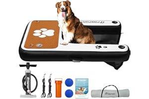 FBSPORT Dog Pool Boat Ramp Inflatable, Non-Slip EVA Dog Dock Water Ramp Ladder for Lake, Floating Safe Puppy Boat Stairs Up to 200 LBs Large, Easy Access Platform with Carry Bag