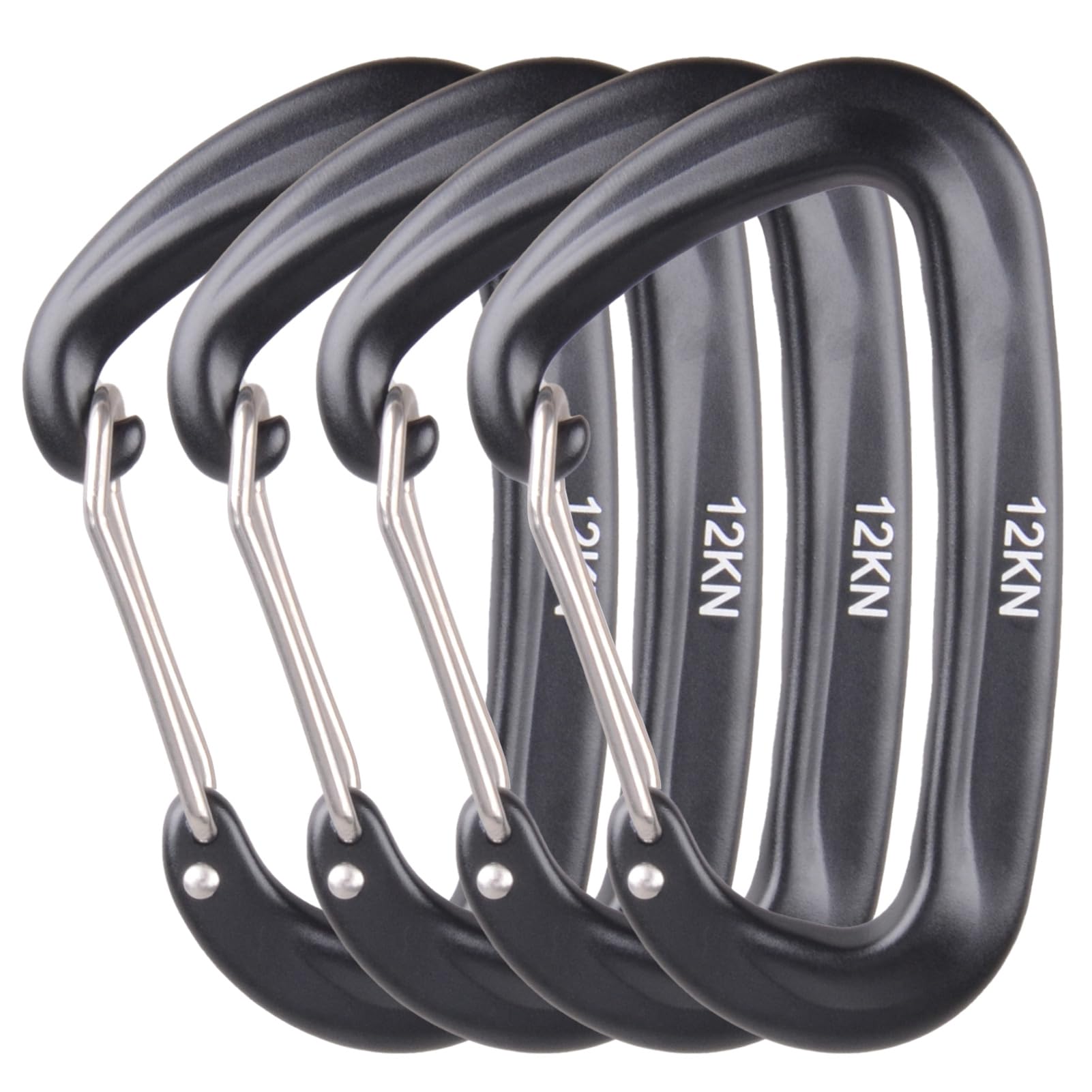 Azarxis 12 kN Carabiner Clips, 4 Pack Heavy Duty Carabiners Clip Rated 2697 LBS Lightweight for Hammock, Camping, Hiking, Backpack, Dog Leash, Gym (Black) โ image 1