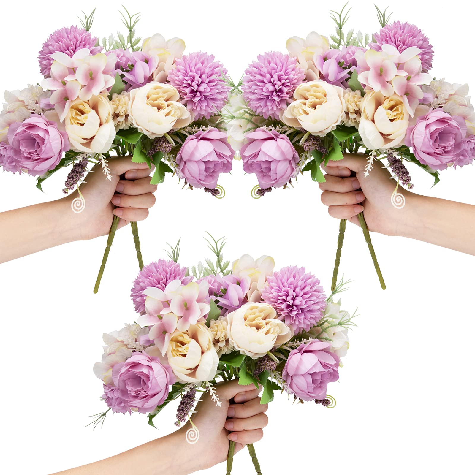 LAWOHO Artificial Flowers, 6 Packs Fake Peony Silk Hydrangea Bouquet Decor Plastic Carnations Daisy Realistic Flower Home Office Party Decor Arrangements Wedding Decoration Table Centerpieces Purple