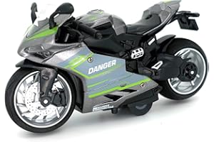 MING YING 66 Pull Back Motorcycle Model - 1:12 Scale Toy Motorcycle,Motorcycle Toy with Light and Music Gift for Children Boys and Girls (Silver)