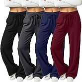 Velvelhall 4 Pack Women's Yoga Lounge Pants Wide Leg Sweatpants Loose Jogging Pockets Drawstring Lightweight Pull on Pajamas
