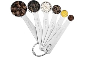 Measuring Spoons Set – 6-Piece Stainless Steel Measurement Spoons with Etched Markings, Heavy-Duty Kitchen Measuring Spoon Se