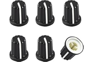 AUXBC 5Pcs 6mm D Type Potentiometer Control Knobs, Electric Guitar Knobs, Volume Audio Control Knob, Plastic Volume Tone Rotary Knobs Replacement, Black