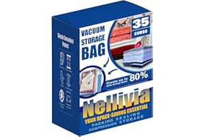 Nellivia 35 Pack Vacuum Storage Bags with Pump, Compression Space Saver for Comforters, Bedding, Blanket Storage, Vacuum Seal Bags for Clothing, Luggage and Closet Organizer, Safe Poly Material