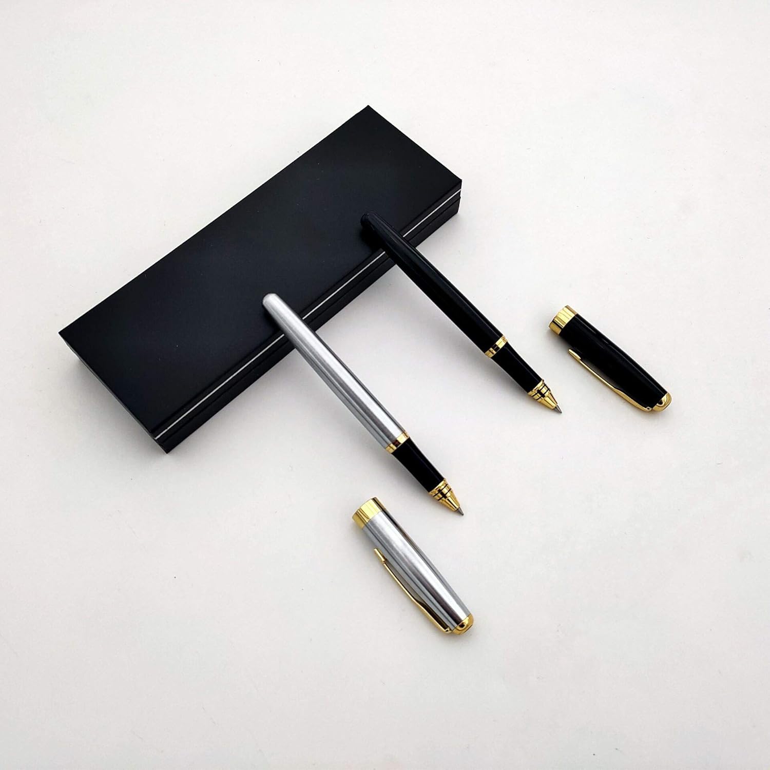 Accod Metal Ballpoint Pen Roller Ballpen Signature Pen with Two Replaceable Black Refills(0.5mm) Nice Gift for Friends Family Colleagues and Business Partners(Silver) - Image 4