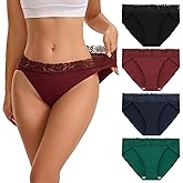 INNERSY Women's Cotton Bikini Underwear High Cut Lace Hipster Panties 4-Pack