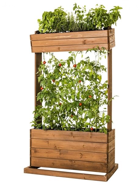 Hochbeet Holz Pflanztisch Pflanzbeet Kräuter-Beet Tomaten Rankhilfe mit Seilen 82 x 50 x 145 cm