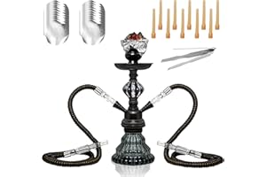 ROSLHG Travel Portable Hookah Set with Everything–Ideal for Social Gatherings、Road Trips、 Camping、Friend/Family Get-Togethers Includes 1 Hookah Bowl、2 Hookah Hoses、 20 Perforated Hookah Foils（black）